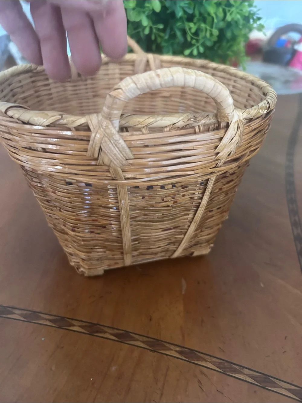 Antique Basket Woven With Handles Made People Republic Of China